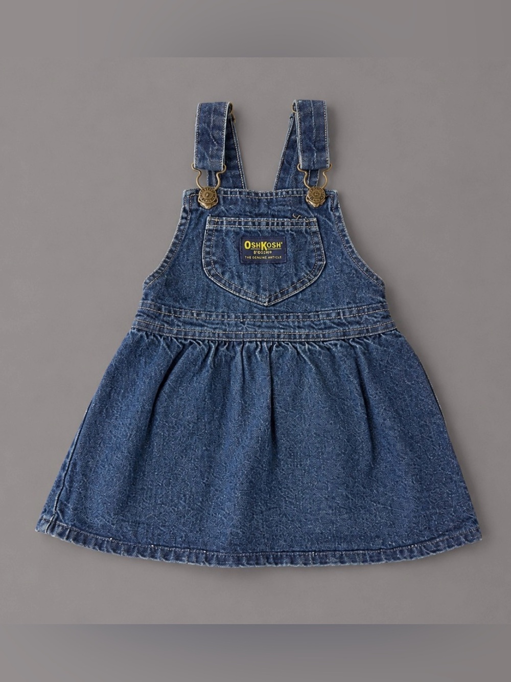 Vintage 80s OSHKOSH Toddler Girl 2T Blue Denim Overall Jumper Dress 1980s